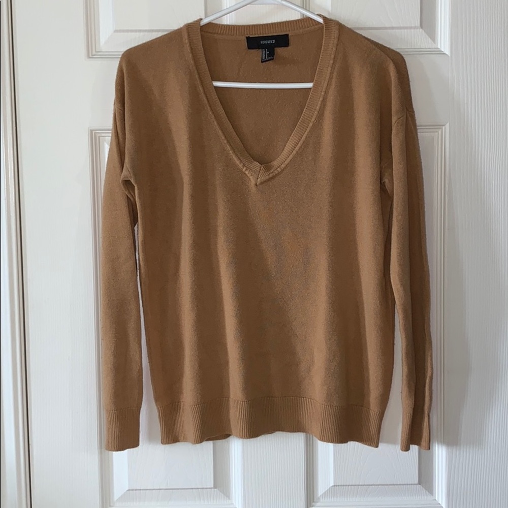 Forever 21 Tan V-Neck Pullover